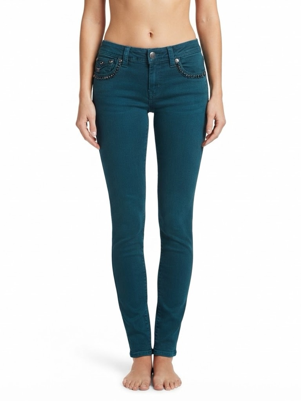 MISS ME Studded Detail Skinny Jeans 28 Dark Teal $99 Retail EUC